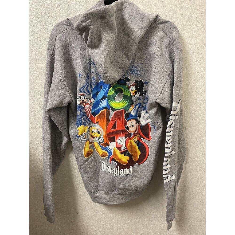 Disneyland Zip Up Adult Size S Gray Blue Hoodie Mickey Mouse Theme Park 2014